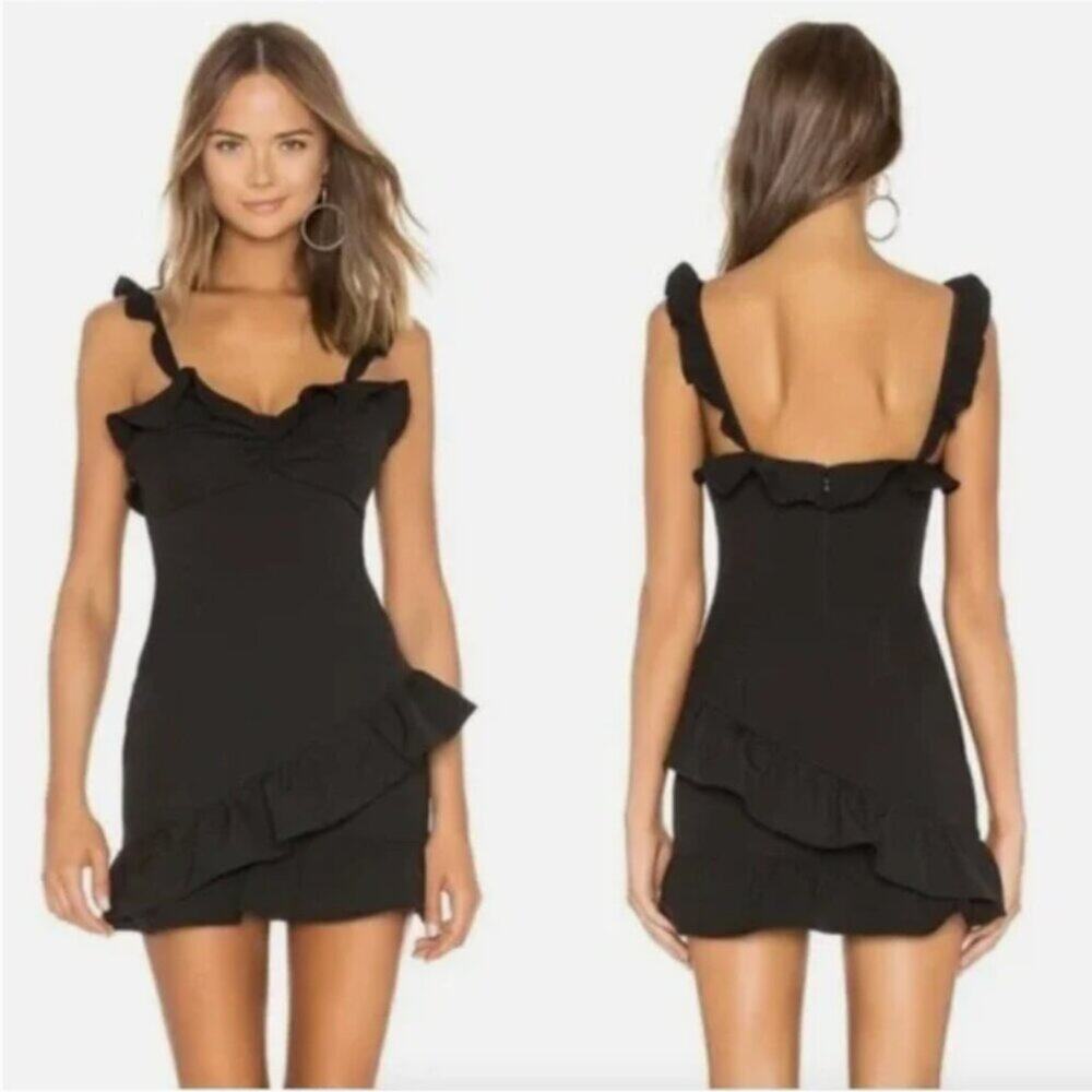 Lovers + Friends Nicolette Black Ruffle Strap Mini Dress